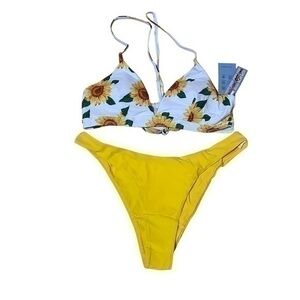JOJO LEMON Sunflower V- Neck Bikini with Tie Back Closure - XLarge -NWT